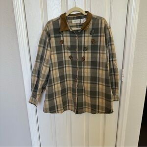 VTG Lemon Grass Button Down with Suede Collar Size 24W Fall Leaves Autumn Colors